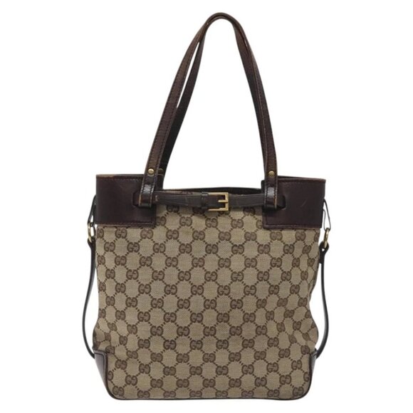 GUCCI GG Canvas Hand Bag Beige Gold - Picture 1 of 15